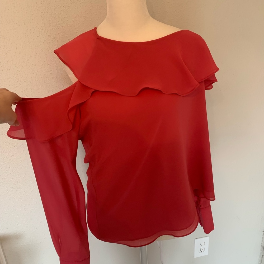 Naked Zebra Red One-Shoulder Ruffle Blouse - Picture 4 of 9